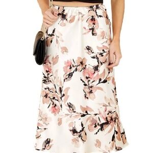 Floral Midi Skirt - Cream and Pink